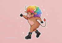 Colorful Cartoon Bull with Rainbow Hair in Funky Streetwear