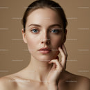 Portrait of a Young Woman with Blue Eyes and Flawless Skin