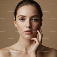 Portrait of a Young Woman with Blue Eyes and Flawless Skin