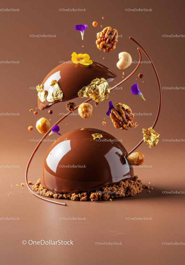 Elegant Chocolate Dessert with Nuts and Edible Flowers