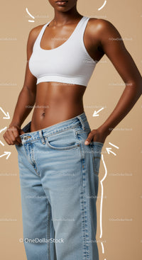 Casual Fit Woman Wearing White Sports Bra and Blue Jeans