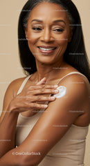 Elegant Mature Woman Applying Skincare Lotion for Healthy Glowing Skin