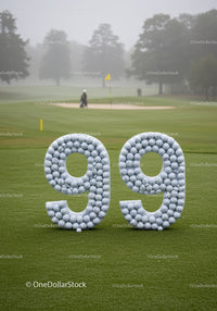 Creative Number Display Made of Golf Balls on Course