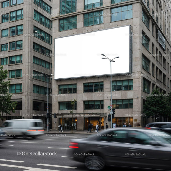 Blank Urban Billboard on Modern Office Building Facade JPG Mockup Image