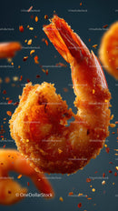Golden Breaded Shrimp with Spicy Chili Flakes in Close-Up