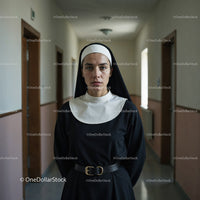 Confident Nurse in Hospital Corridor With Serious Expression