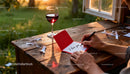 Man writing love note by rustic window at sunset