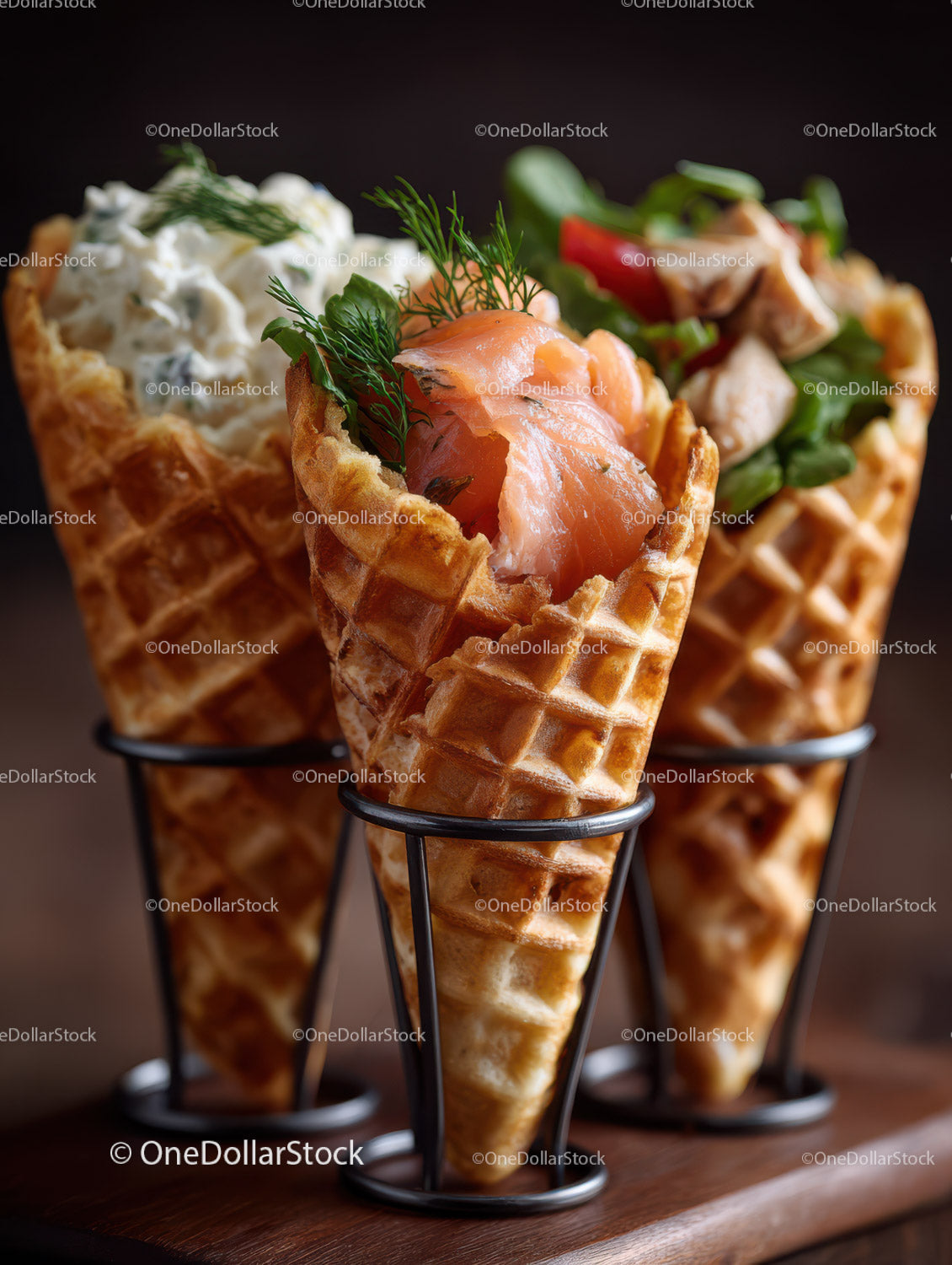 Waffle Cones Filled with Smoked Salmon and Fresh Herbs