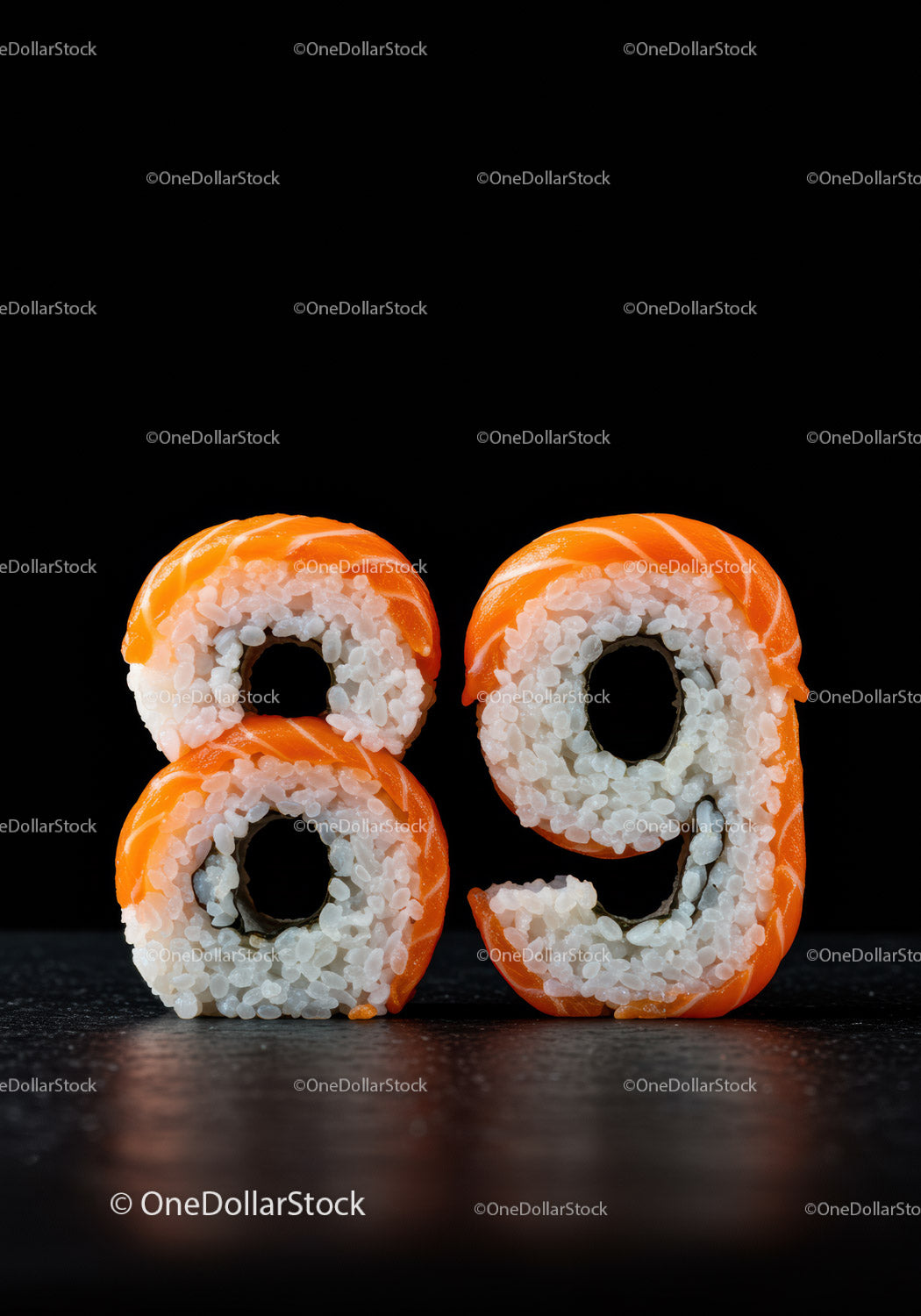 Creative sushi shaped as numbers eighty nine