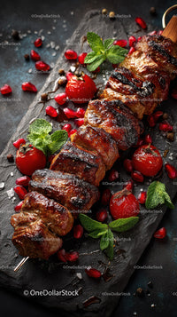 Juicy grilled chicken skewers with onion on barbecue