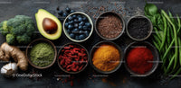 Array of Fresh Vegetables, Fruits, and Spices for Healthy Cooking