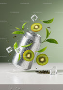 Refreshing Kiwi and Green Tea Drink with Ice Cubes