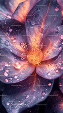 Vivid Purple and Orange Flower Macro with Water Droplets