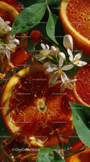Vibrant Citrus and Cherry Tomato Still Life with Jasmine Flowers