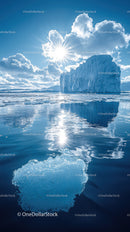 Majestic Iceberg Floating in Calm Arctic Water Under Bright Sky