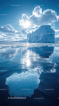 Majestic Iceberg Floating in Calm Arctic Water Under Bright Sky