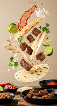 Deconstructed Beef Tacos with Fresh Ingredients Floating