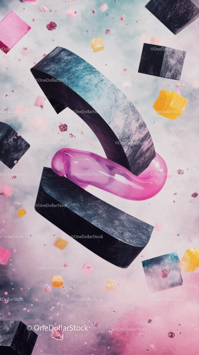 Vibrant Confetti and Swirling Shapes in Artistic Celebration Scene
