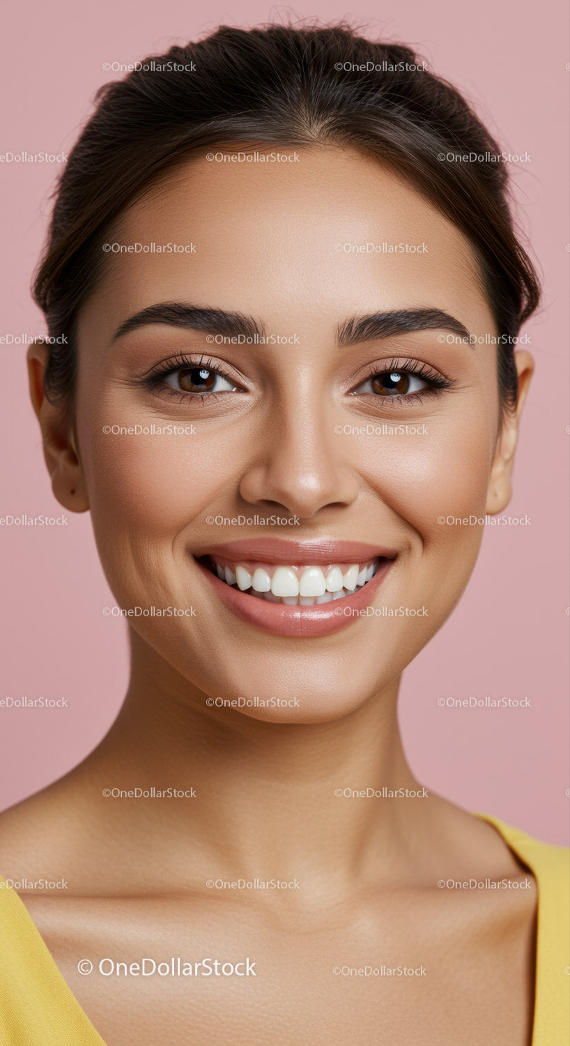 Portret uśmiechniętej kobiety z naturalnym makijażem
