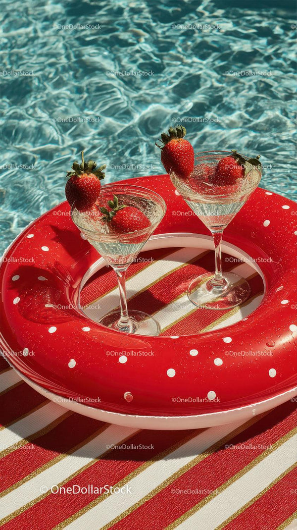 Refreshing Strawberry Cocktails in Poolside Float for Summer