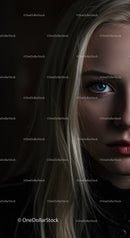 Close up portrait of thoughtful woman with blue eyes