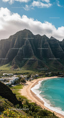 Majestic Mountain Range Over Tropical Beach With Clear Turquoise Water