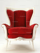 Elegant Red Velvet Armchair with Ornate White Wood Frame