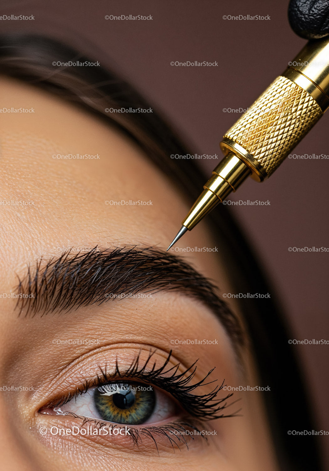 Close-up of Eye Makeup Application with Eyebrow Grooming and Cosmetology Pen