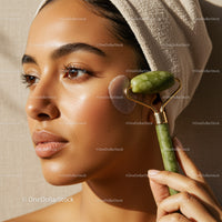 Young Woman Receiving Facial Massage with Jade Roller