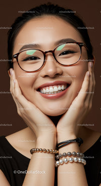 Smiling young woman with stylish round eyeglasses