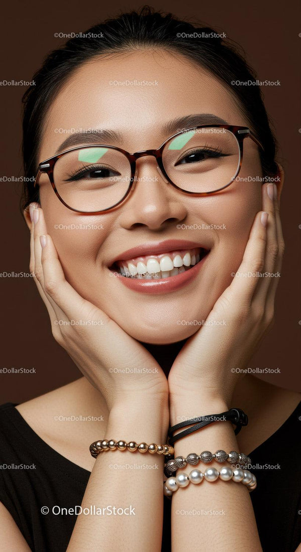 Smiling young woman with stylish round eyeglasses