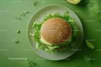 Fresh Cheeseburger with Lettuce and Cheese on a White Plate