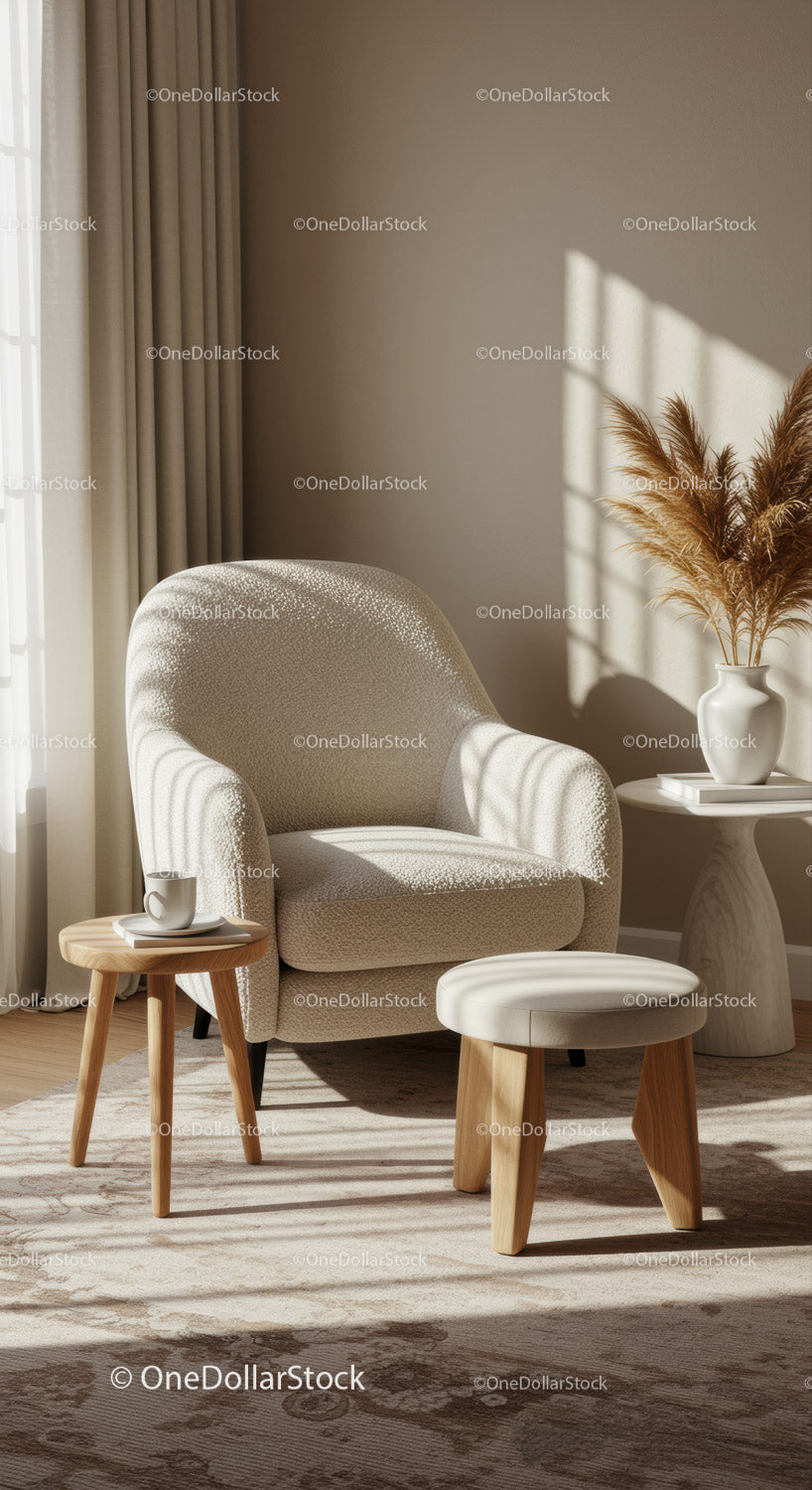 Cozy armchair with natural light and decorative accents
