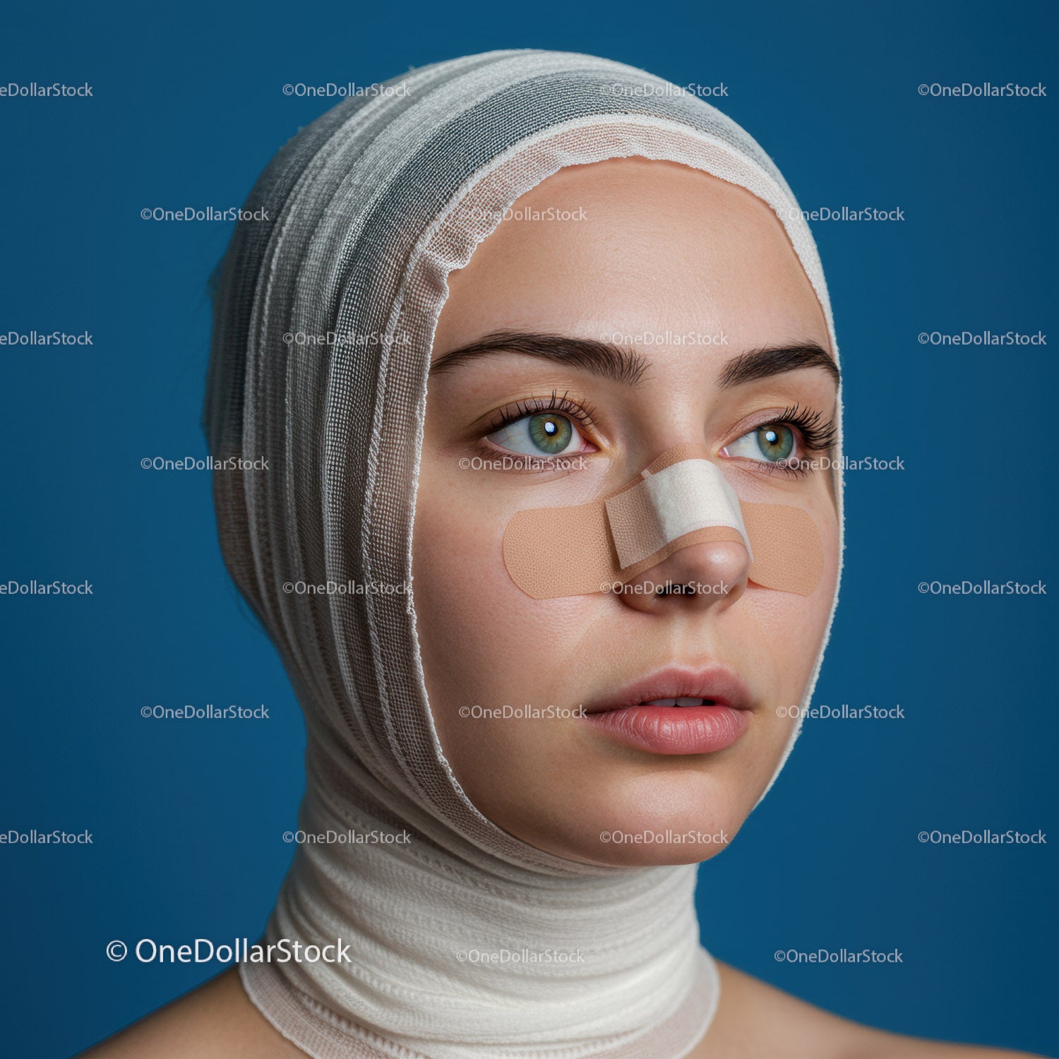 Close-up of Woman with Bandages on Face for Skincare and Healing
