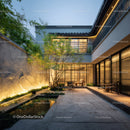 Contemporary Modern Courtyard with Luxurious Outdoor Seating and Water Feature