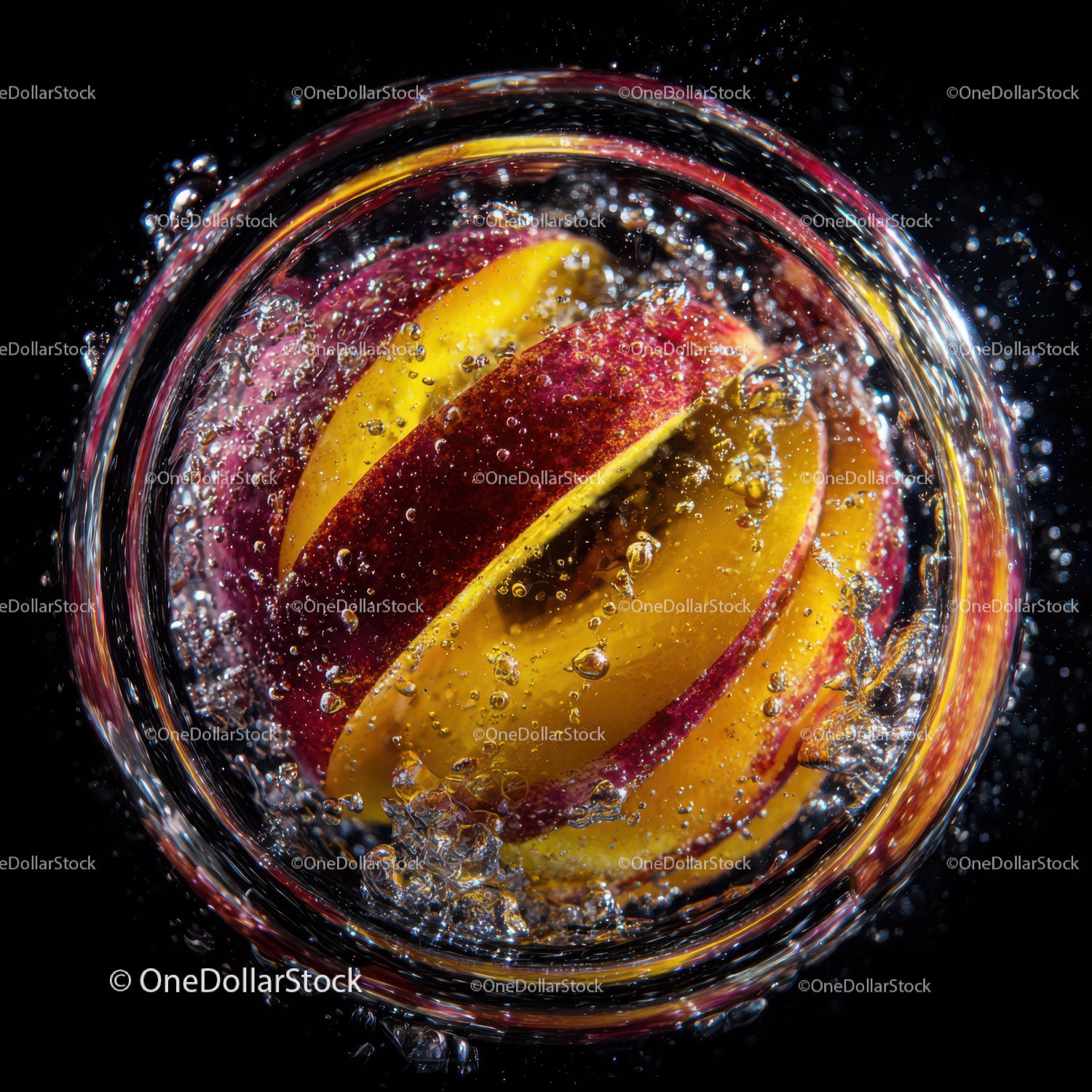 Vibrant Apple Slices Splashing in Water with Colorful Fruit Effect