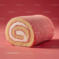 Pink Velvet Cake Roll with Cream Filling in Bright Red Background