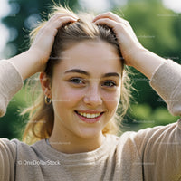 Happy Young Woman Enjoying Outdoors with Freckles and Smile
