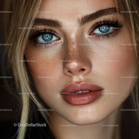 Close Up Portrait of a Woman with Blue Eyes and Natural Makeup