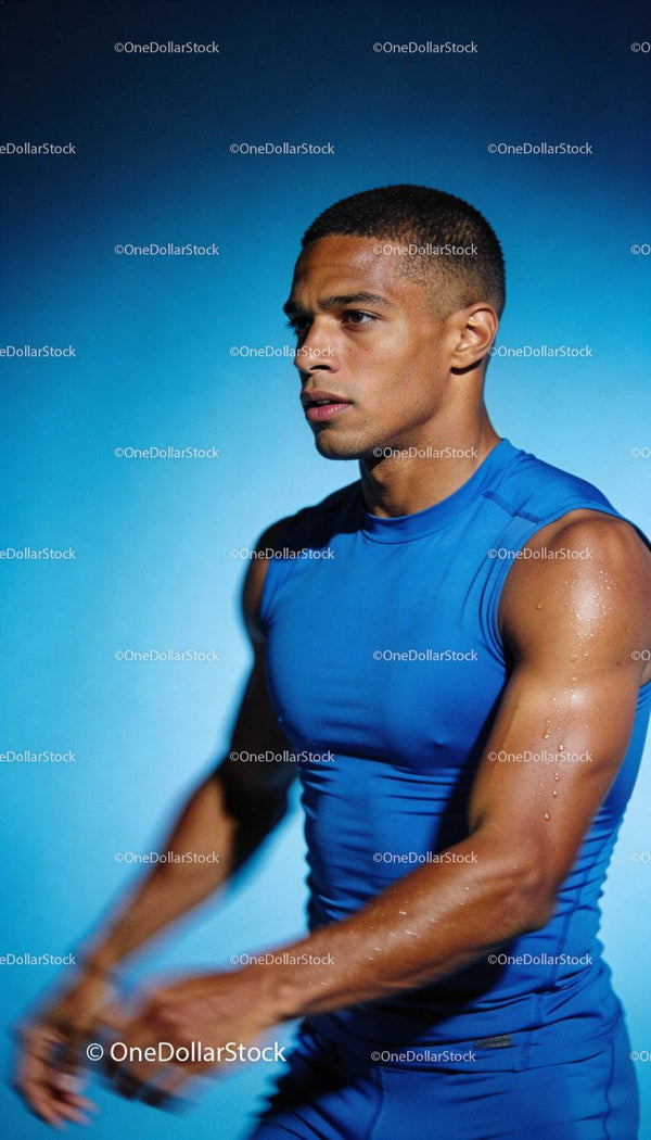 Focused young athlete training intensely in blue attire