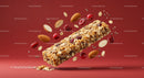 Healthy oat granola bar with almonds and cranberries