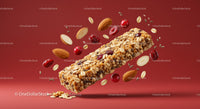 Healthy oat granola bar with almonds and cranberries
