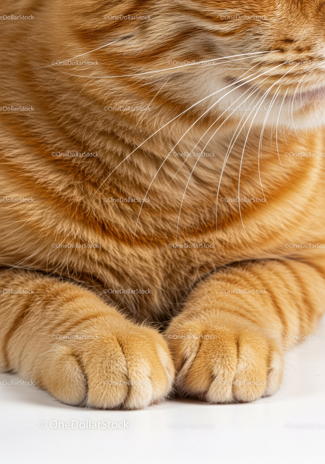 Close Up of Ginger Cat Front Paws and Fur Texture