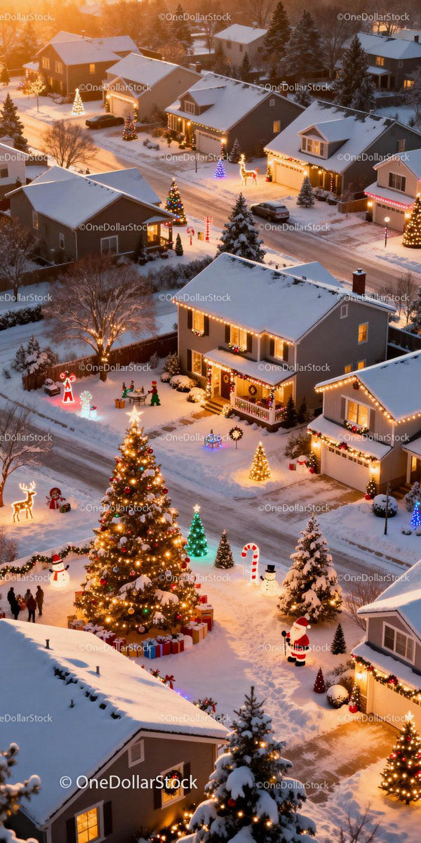 Cozy Neighborhood with Festive Christmas Decorations