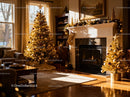 Cozy living room with elegant golden Christmas decor
