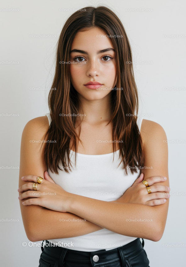 Portrait of a Confident Young Woman in Casual Wear with Crossed Arms