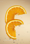 Fresh orange slices with water droplets close up