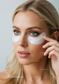 Beautiful Woman Wearing Under Eye Patches for Skincare Treatment