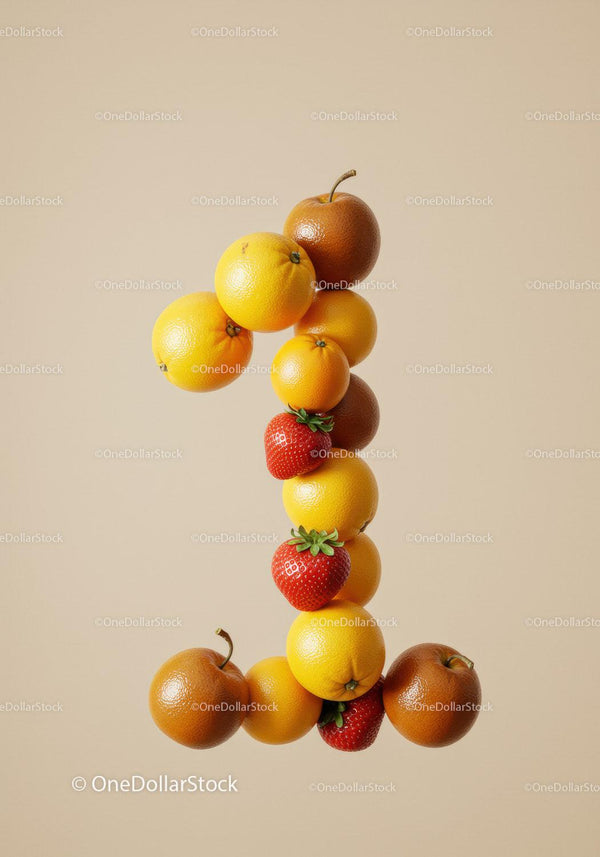 Number One Shaped from Fresh Citrus and Strawberries