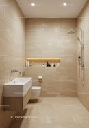 Modern Beige Bathroom with Walk-in Shower and Wall-mounted Sink